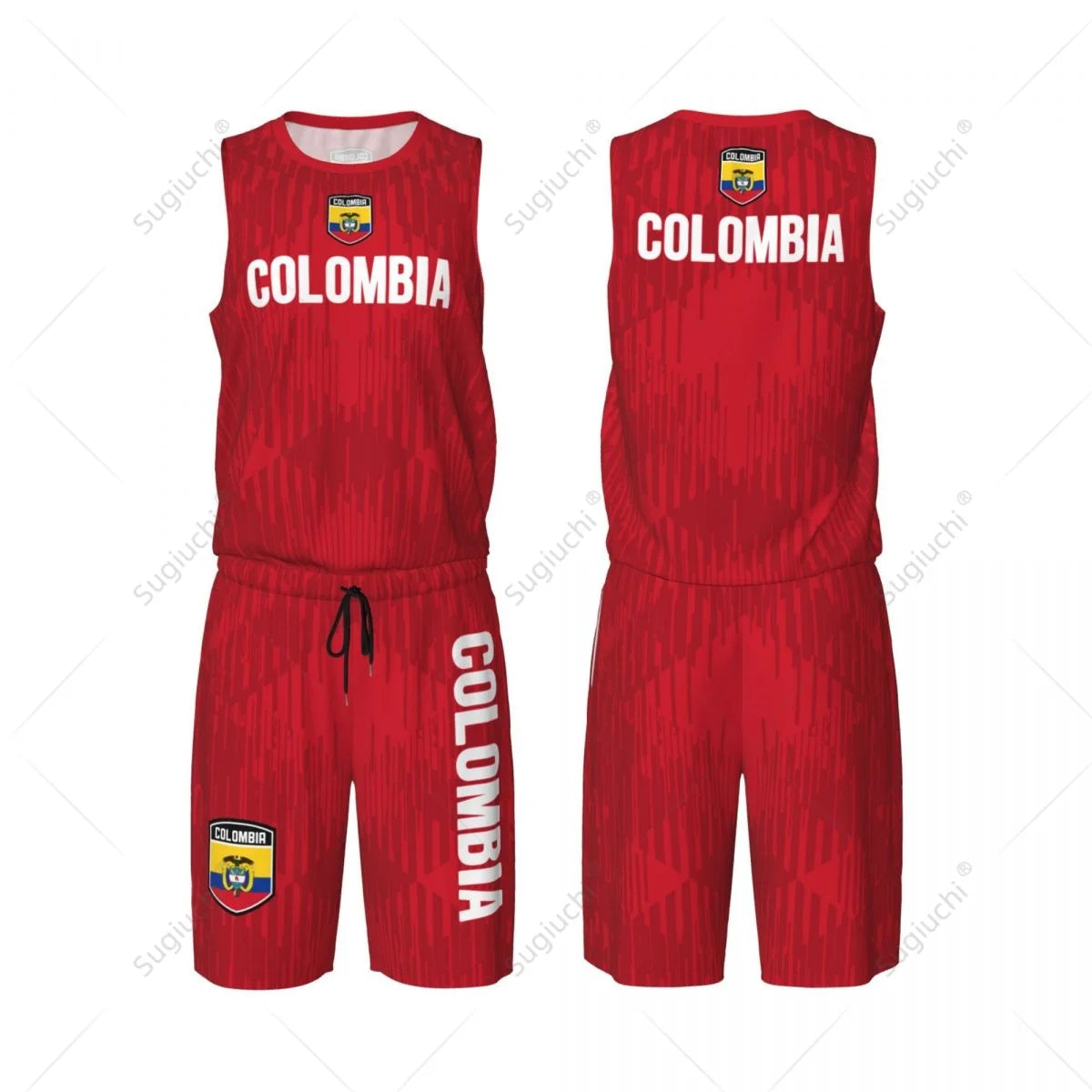 Men Colombia Flag Basketball Jersey Set Mesh Shirt & Pants Sleeveless Exclusive Team-up Custom Name Nunber Unisex