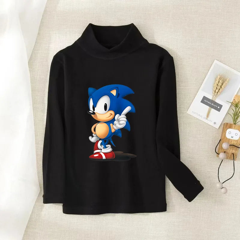 Sonics Print Long Sleevese Pure Color Women T-shirt Top Cotton Casual Cute Cartoon Anime Sweat Absorbent Breathable Shirt Kids