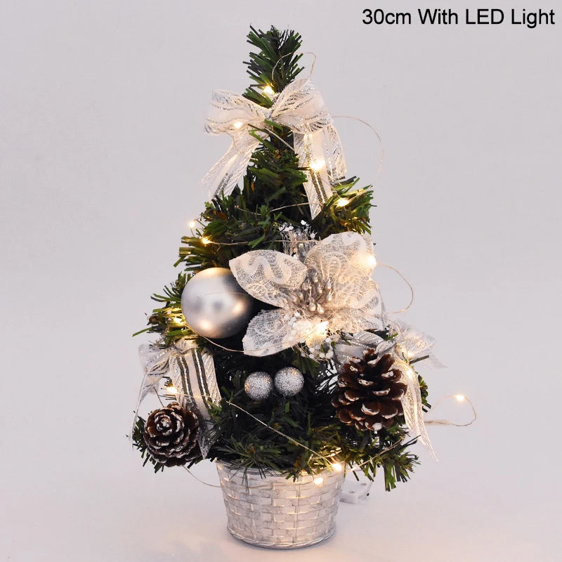 Christmas Tree Table Ornament with LED Light Balls 2023 Christmas Decoration for Home 2024 New Year Gift Mini