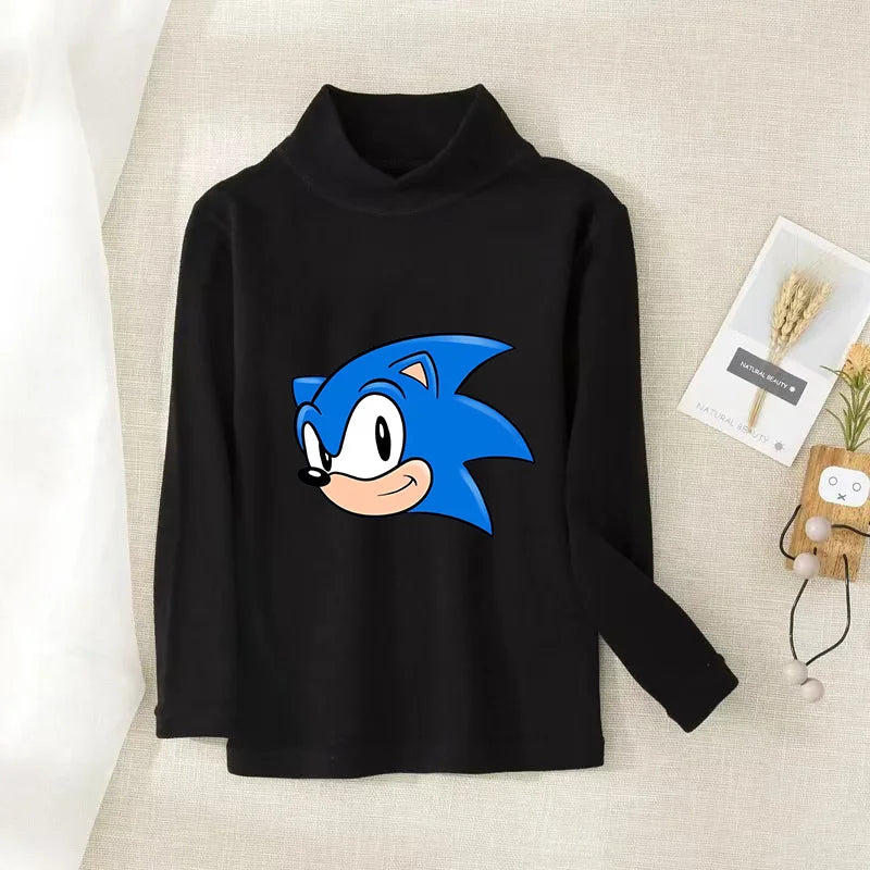 Sonics Print Long Sleevese Pure Color Women T-shirt Top Cotton Casual Cute Cartoon Anime Sweat Absorbent Breathable Shirt Kids