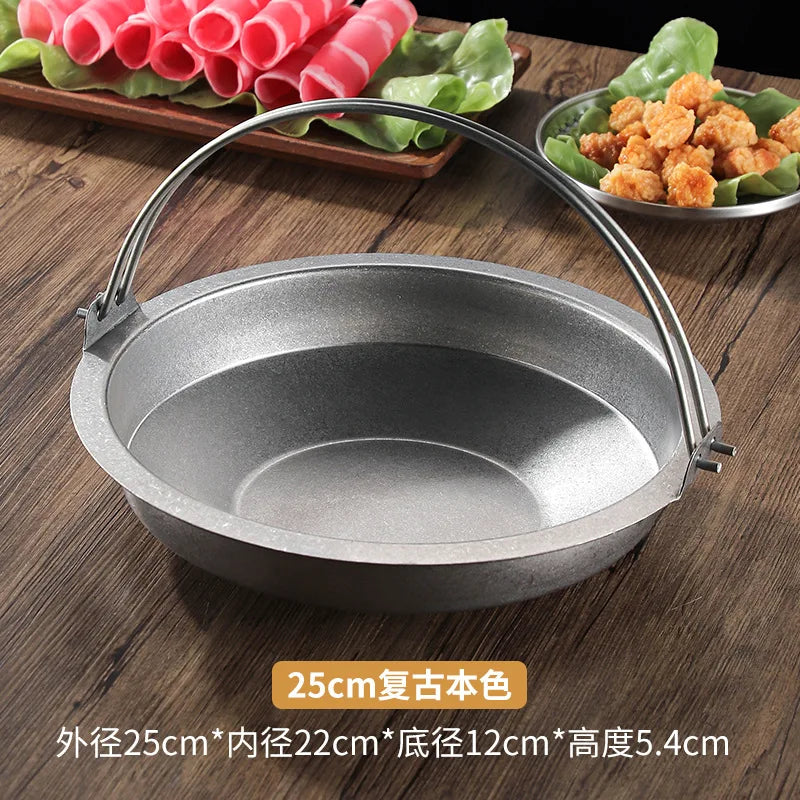 Retro Japanese-style Stainless Steel Pot Sukiyaki Cuisine Frying Pan Hanging Line Small Hot Pot Kitchen Cooking Utensils