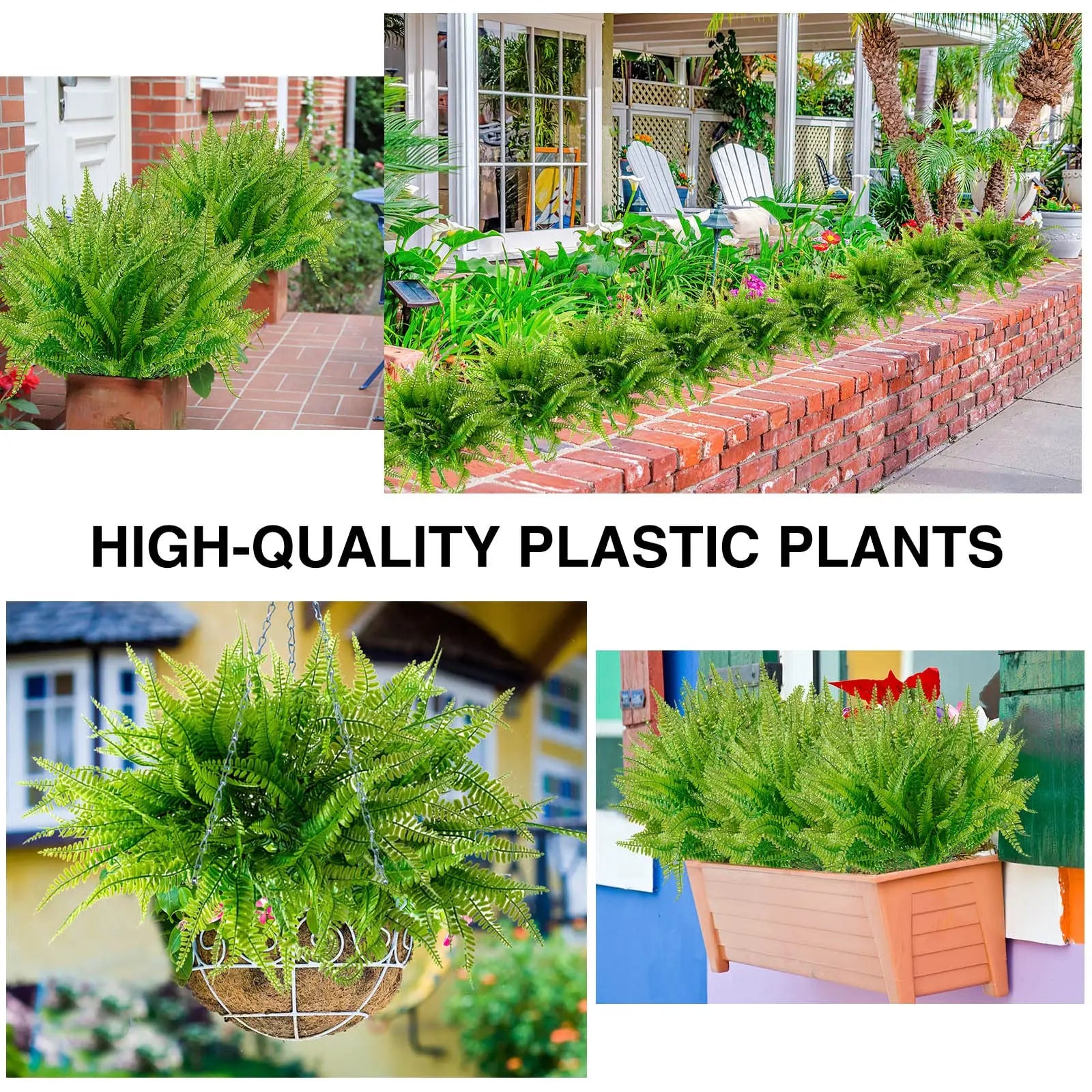 Bundles Artificial Plants Fake Boston Ferns Bushes Faux Shrubs  Greenery UV Resistant Plant