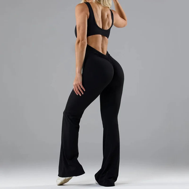 Fashion Tight Yoga Jumpsuit New Sleeveless Casual Hollow Seamless Sports Slim Fit Wide Leg Jumpsuit