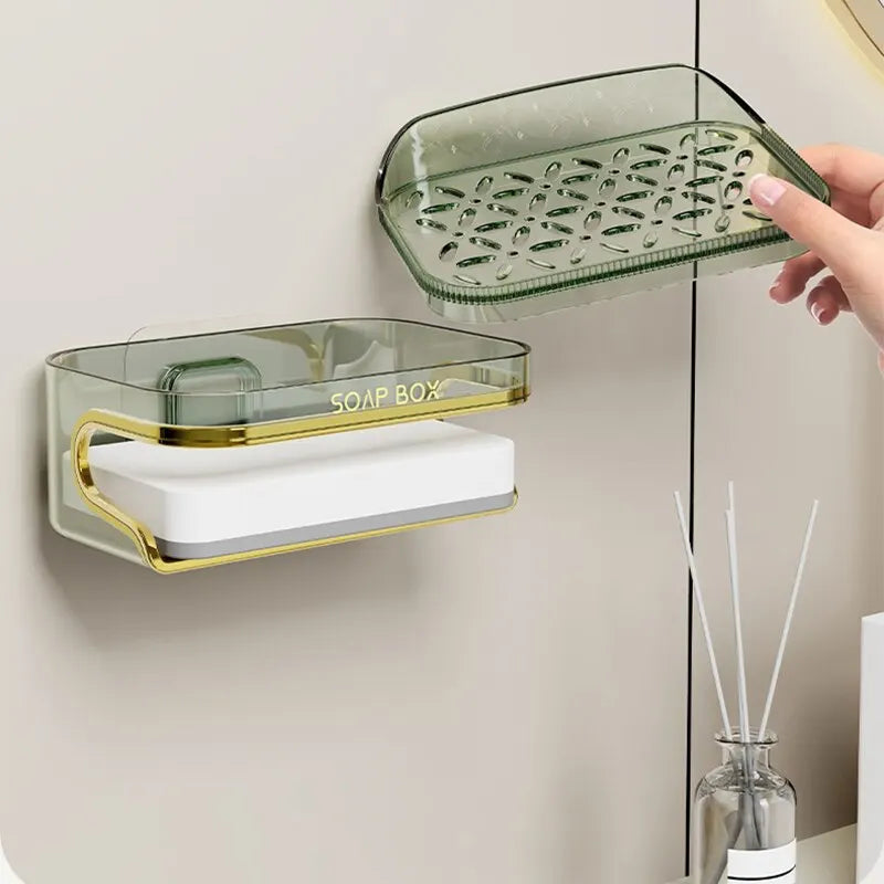 Elegant Soap Holder with Self-Adhesive, Wall-mounted, No Drilling,No Water Accumulation for Kitchen and Bathroom Organizer