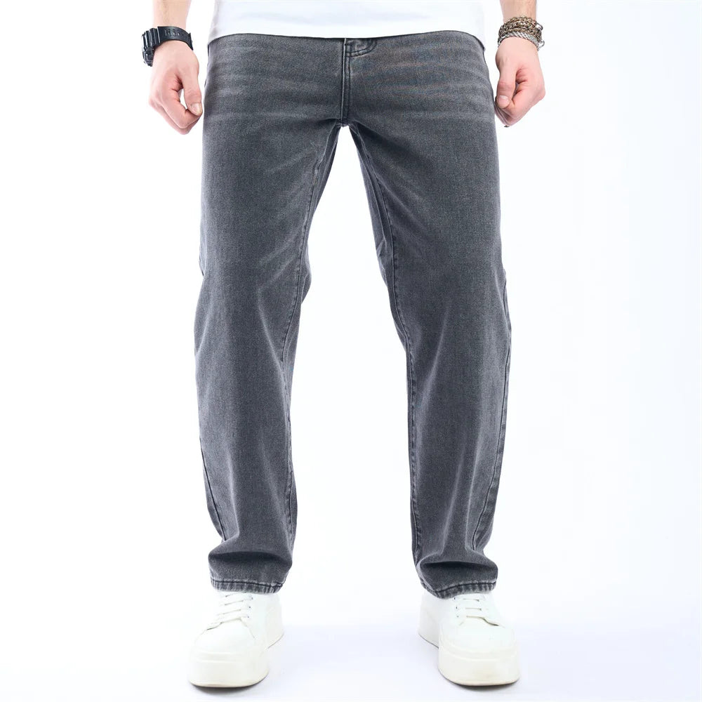 Men Stylish Simple Style Loose Solid Jeans Trousers Streetwear Men's High Quality Straight Casual Denim Pants