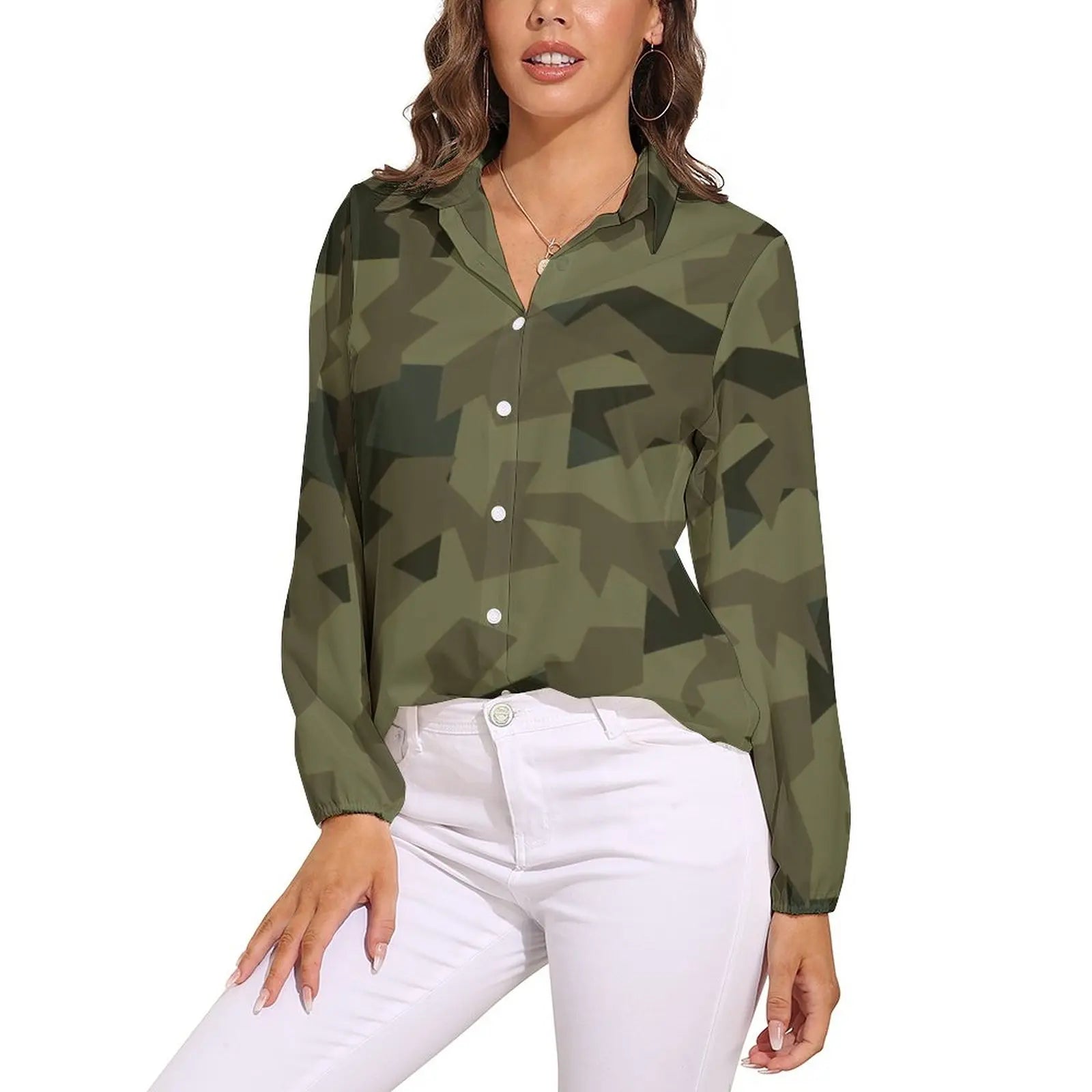 Orange And Green Camo Blouse Army Vector Camouflage Funny Print Blouses Womens Long Sleeve Shirt Summer Oversized Clothing