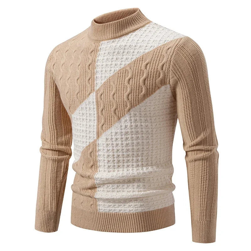 High Quality Men's New Autumn and Winter Casual Warm Color Block Sweater Knit Tops Man Clothes