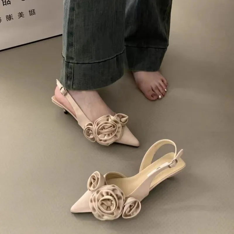 Women Sandal Fashion Flower Ladies Elegant Dress Slingback Shoes