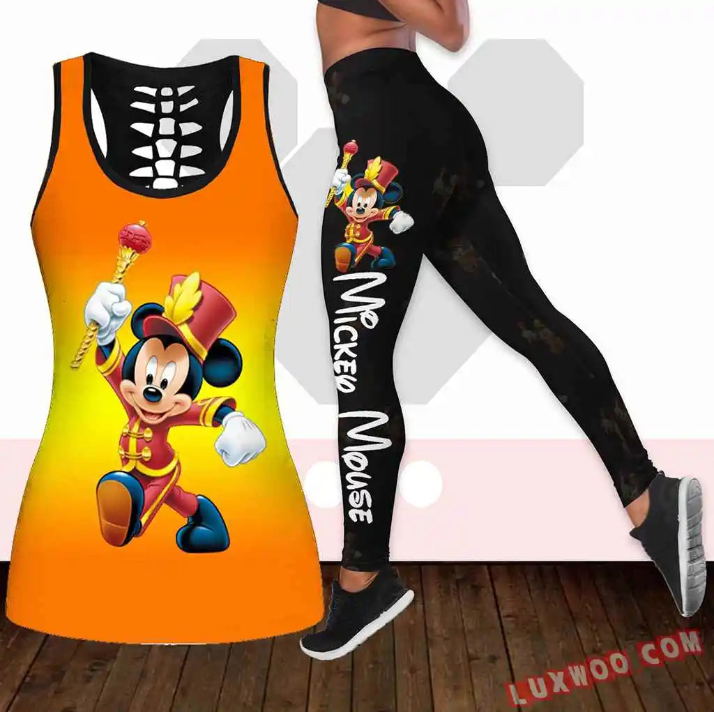 Disney Stitch Women's Hollow Tanktop Leggings Yoga Set Summer Fitness Leggings Tracksuit