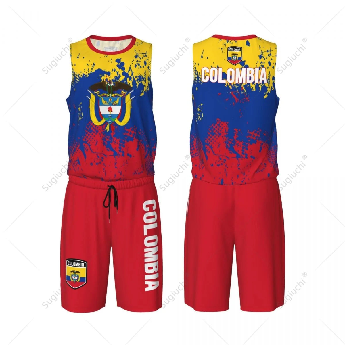 Men Colombia Flag Basketball Jersey Set Mesh Shirt & Pants Sleeveless Exclusive Team-up Custom Name Nunber Unisex