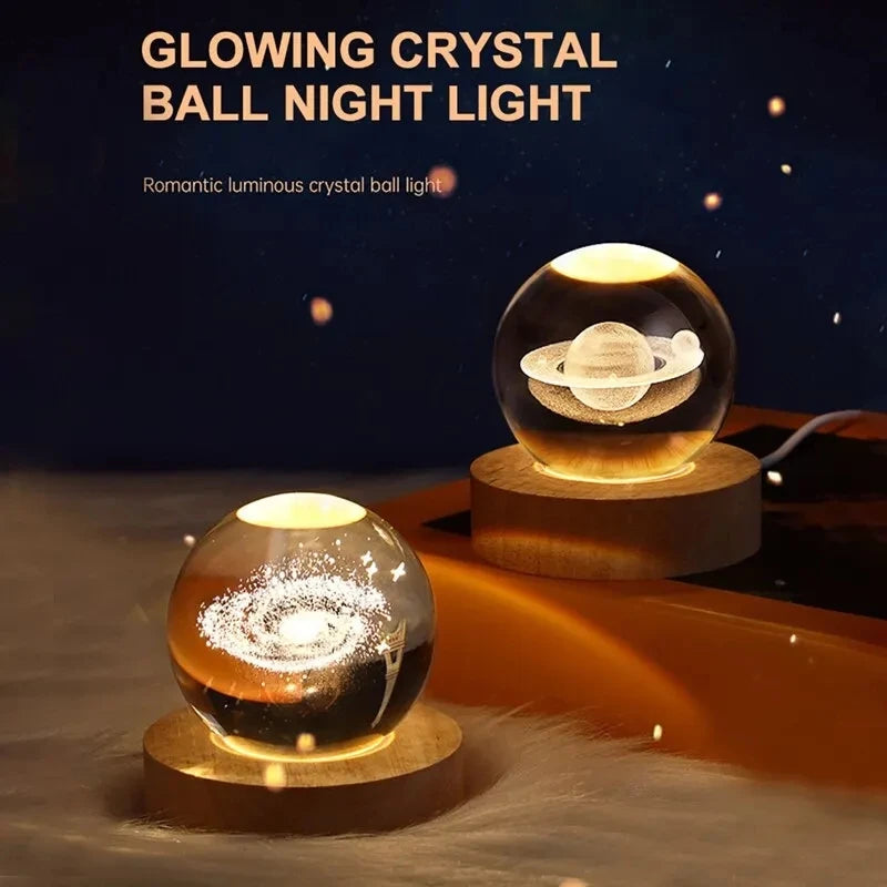 6cm 3D Crystal ball Crystal Planet Night Light Laser Engraved Solar System Globe