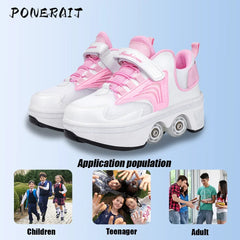 Child's 4-wheel Dual-purpose Roller Shoes Outdoor Kids Deformed Shoes With Wheels Fashion Parkour Sneakers For Girls From Gift