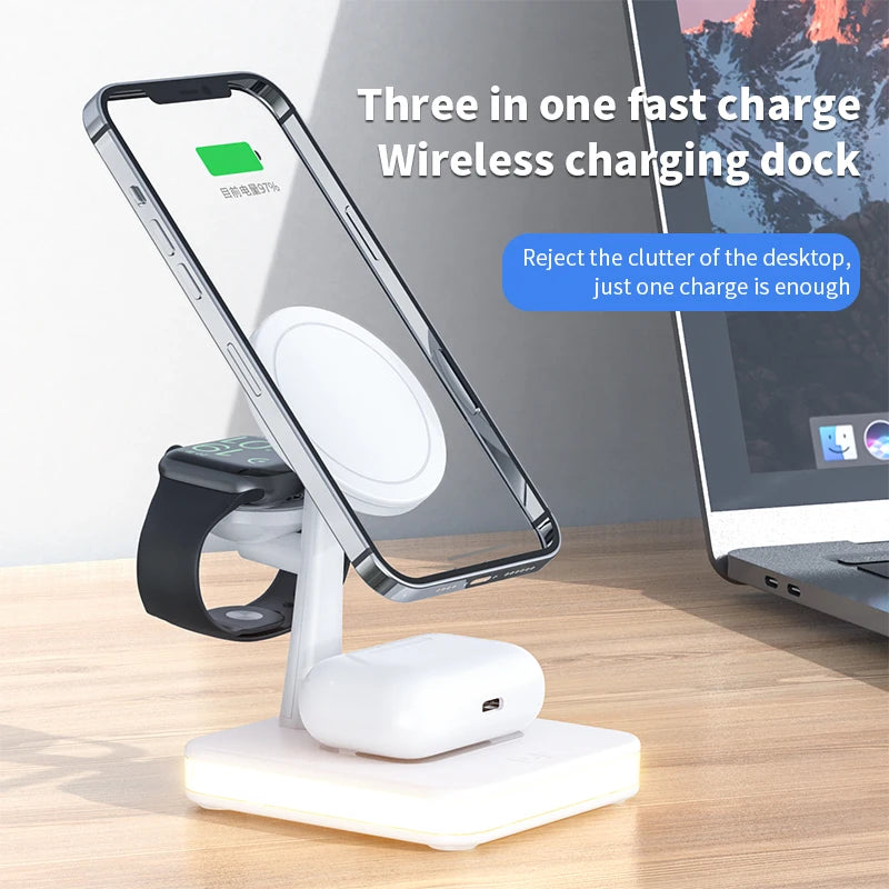 25W 3 in 1 Magnetic Wireless Charger Stand For iPhone 12 13 14 Pro Max Airpods Apple watch 8 7 6 5  Fast Charging Dock Station