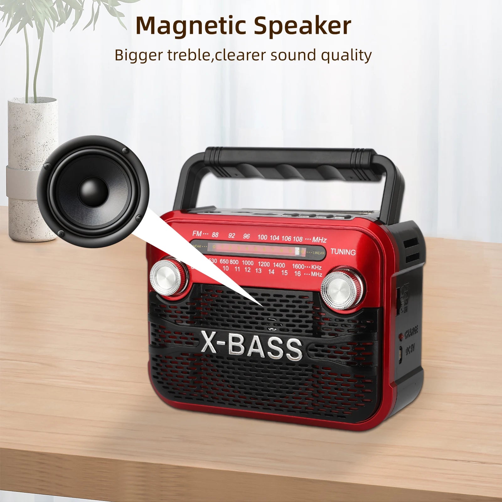 Portable compact FM radio, output 3W FM/AM/SW1-6/USB/TF/BT playback