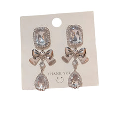 Elegant Delicate Shiny Square Heart Bowknot Crystal Zircon Earrings