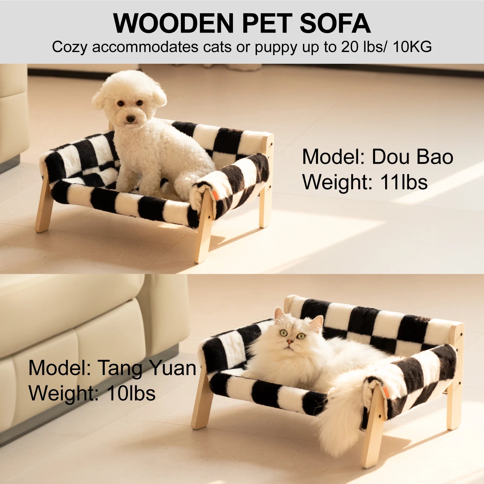 Mewoofun Cat Bed SofaWooden, Sturdy Fluffy Cat Couch Bed Dog Beds for Cats and Small Dogs Pet Furniture Elevated