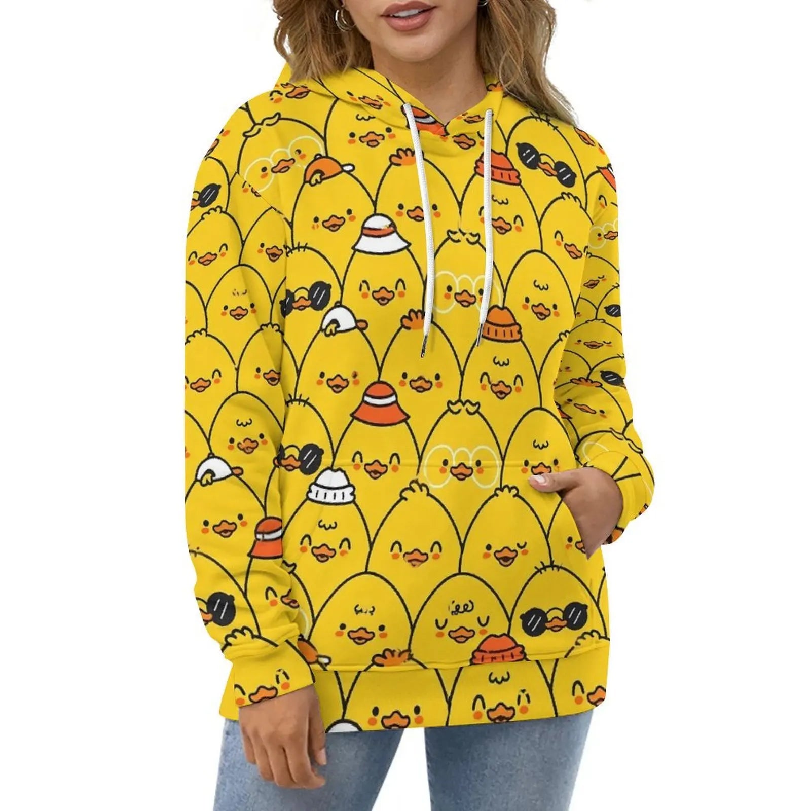 Rubber Ducks Print Hoodies Long-Sleeve Kawaii Animal Aesthetic Casual Hoodie