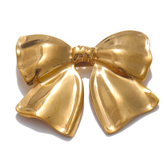 Stainless Steel Metal Bow Knot Brooches 18K PVD Plated for Women Waterproof Clothing Accessories