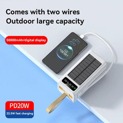 Xiaomi 50000mAh Thicken Solar Power Bank Big capacity Built-in Cables External Battery LED Light Power Bank for  iPhone Lenovo