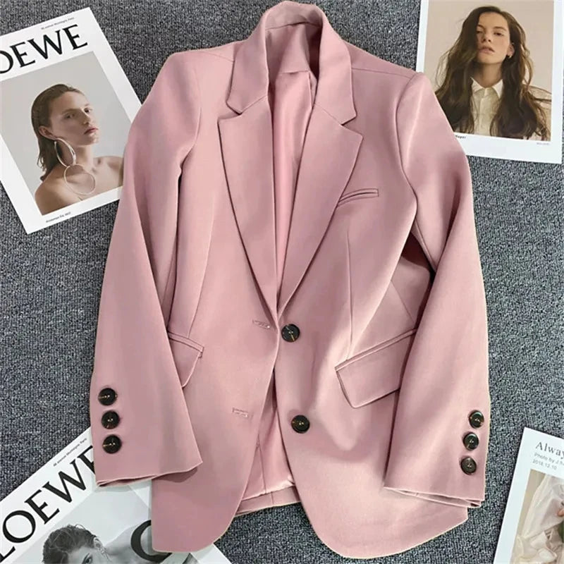 Women Office Blazer Versatile Solid Long Sleeved Suit Tops Female Jacket Outerwear