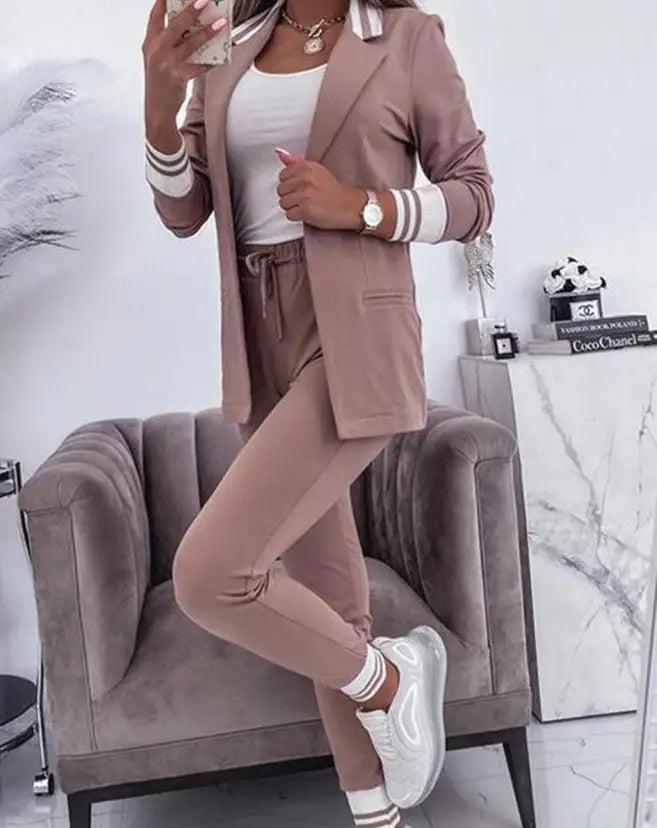 Women's Spring Double Breasted Blazer Office Pantsuit