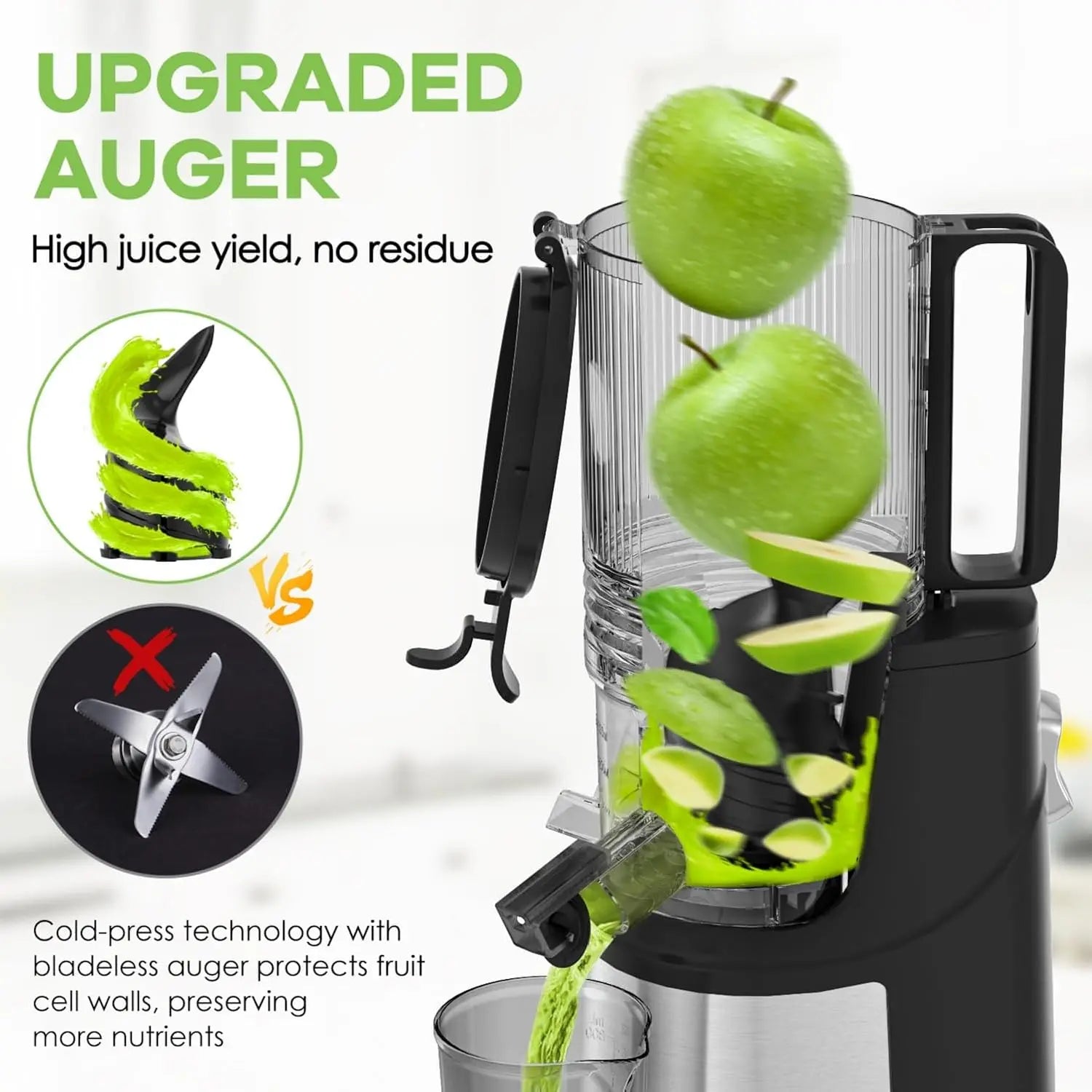 Juicer, 350W Slow Cold Press Juicer with 5.8" Extra-Large Feeding Chute, Juicer Machines for Whole Fruits and Vegeta