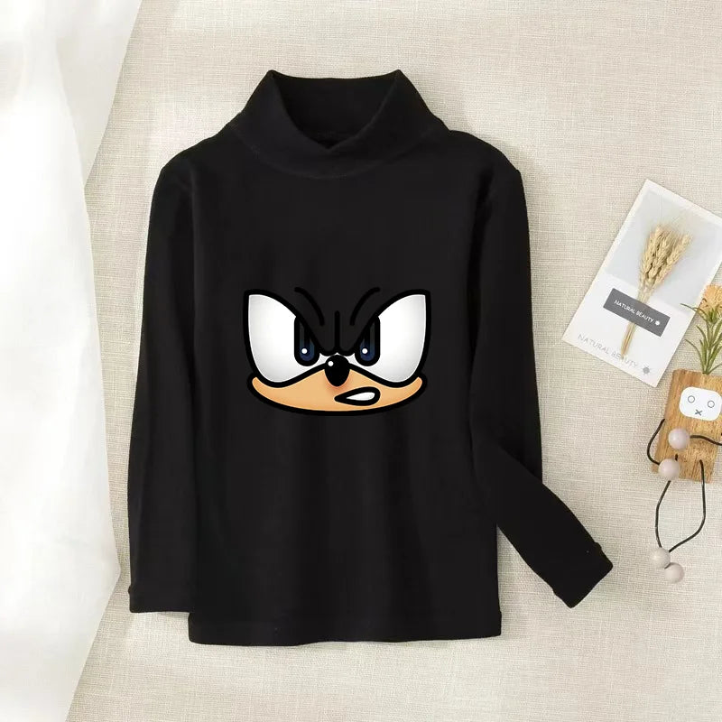 Sonics Print Long Sleevese Pure Color Women T-shirt Top Cotton Casual Cute Cartoon Anime Sweat Absorbent Breathable Shirt Kids