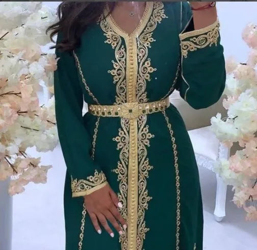 Maxi Dress Kaftan Floral Embroidered Women Fashion Jellaba Muslim Clothing Dubai Long Sleeve Abaya Ladies Evening Dresses 2024