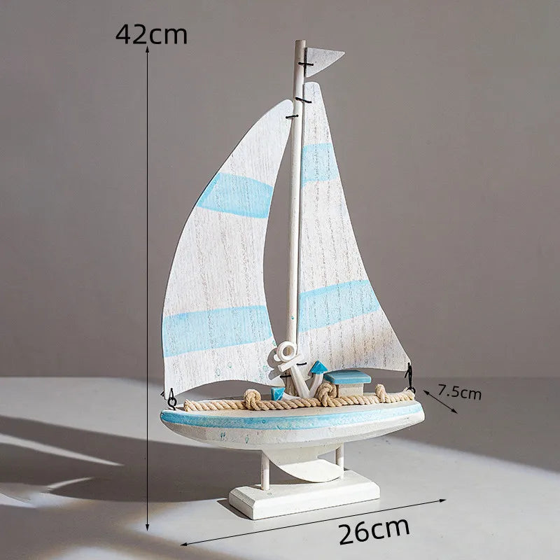 Mediterranean Style Sailing Home Accessories Wooden Sailboat Ornament