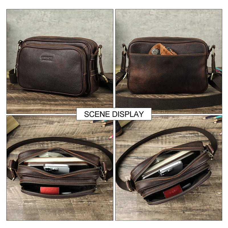 CONTACT'S Genuine Leather Small Messenger Bag Vintage Male Crossbody Bag Travel Sling Shoulder Bags Designer Handbag Bolso