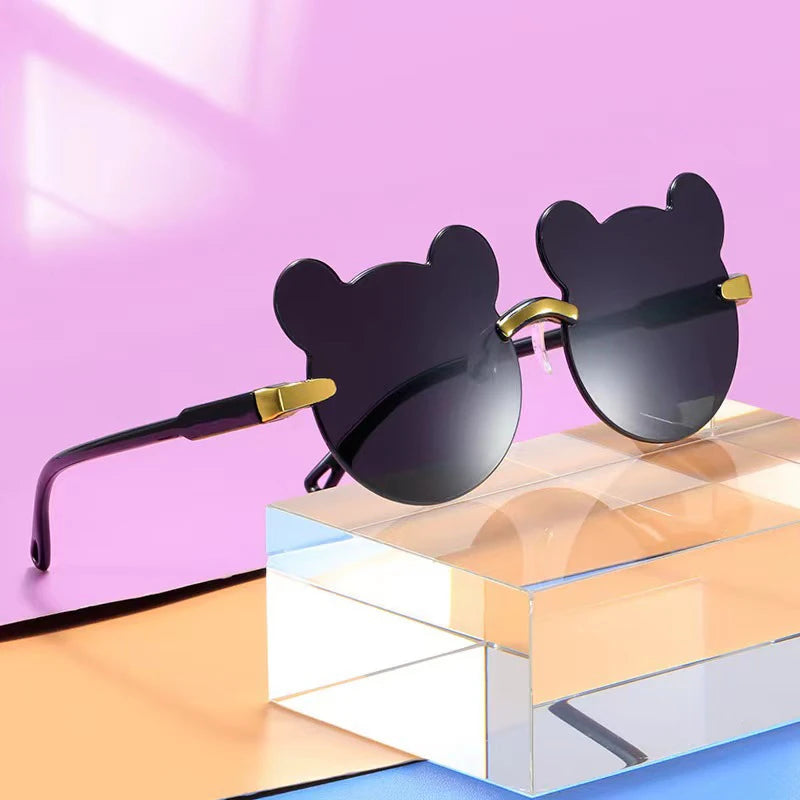 Girl Boys Rimless Sunglasses Summer Sun Glasses Cartoon Bear Anti-UV Sunglasses Cute Animal Kids Outdoor Sunscreen Sunglasses