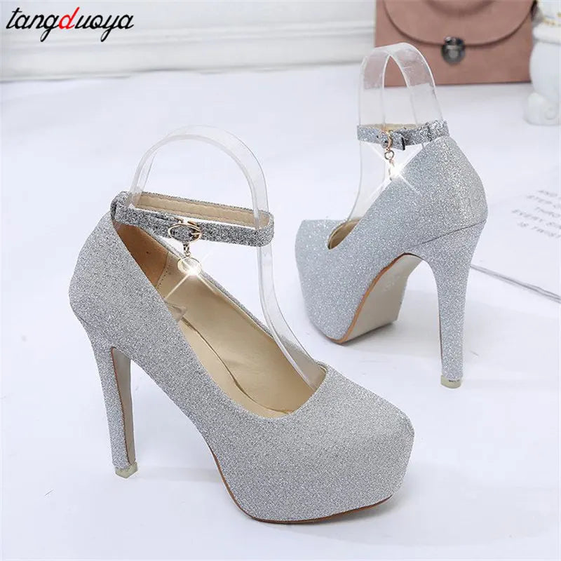 Super high heels Women summer elegant woman heeled shoes Fashion Ankle buckle Bride Shoes