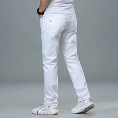 Classic Style Men's Regular Fit White Jeans Business Smart Fashion Denim Pants