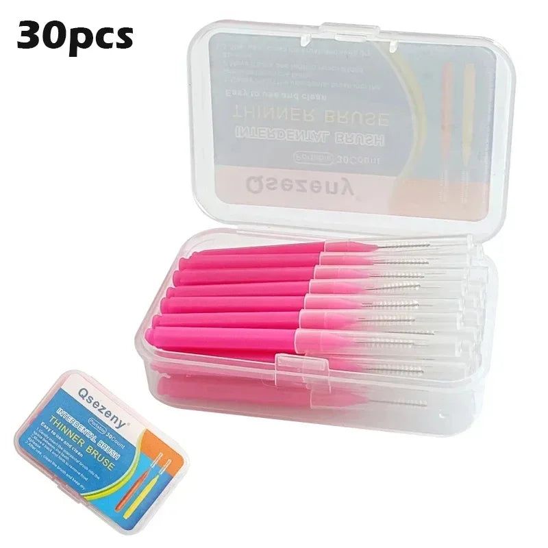 30/60Pcs 0.6-1.2mm Interdental Brushes Health Care Teeth Push-Pull Brush Removes Food Plaque Whitening Cleaner Oral Hygiene Tool