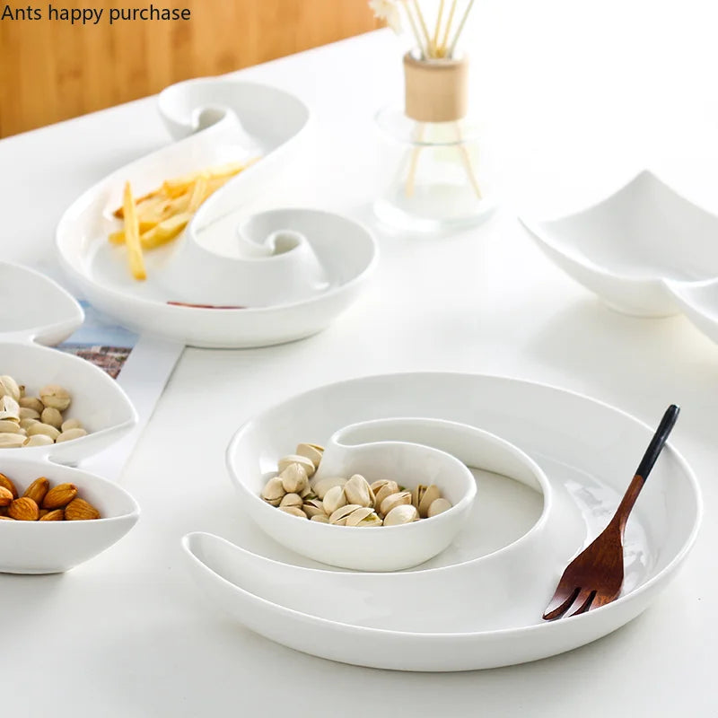 White ceramics Creative interesting Dim sum plate nut Partition fruit Dinner plate