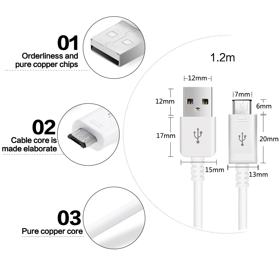 USB Micro Cable 3A Fast Charge Data Cable for Samsung Xiaomi Tablet Android Mobile Phone