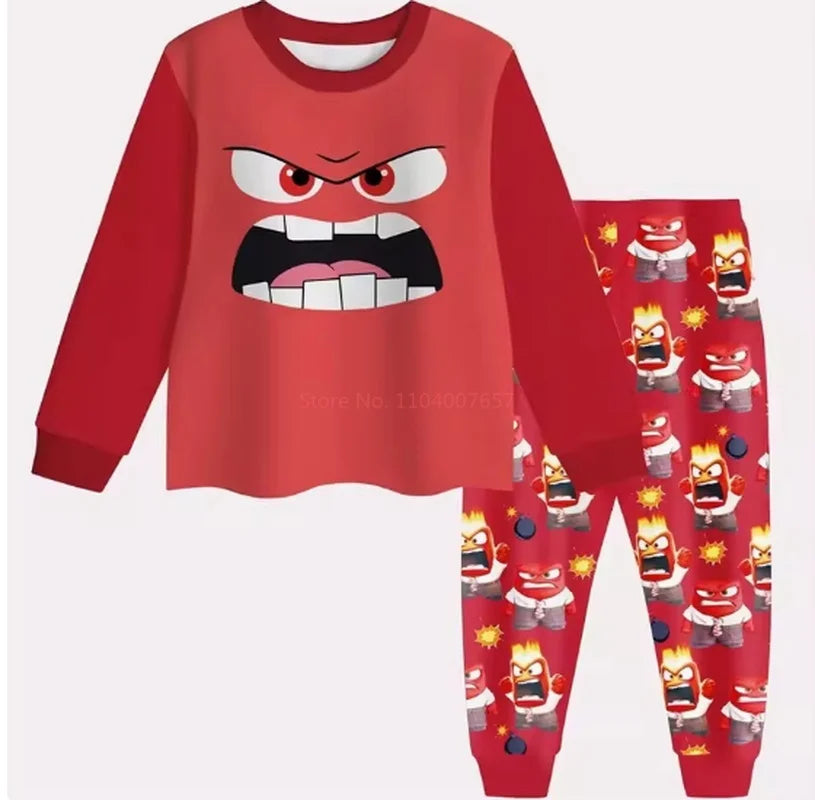 Inside Out 2 Kids Nightwear Cartoon Joy Pajama Sets Long Sleeve Toddler Boys Girls T Shirt Pants