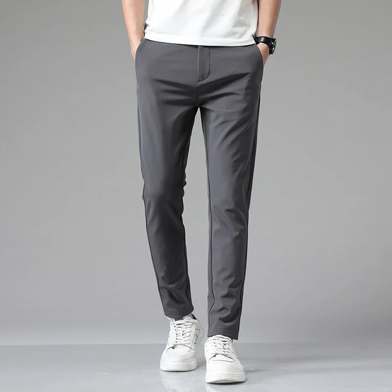 Summer Men's Casual Pants Thin Business Stretch Slim Fit Elastic Waist Jogger Trousers