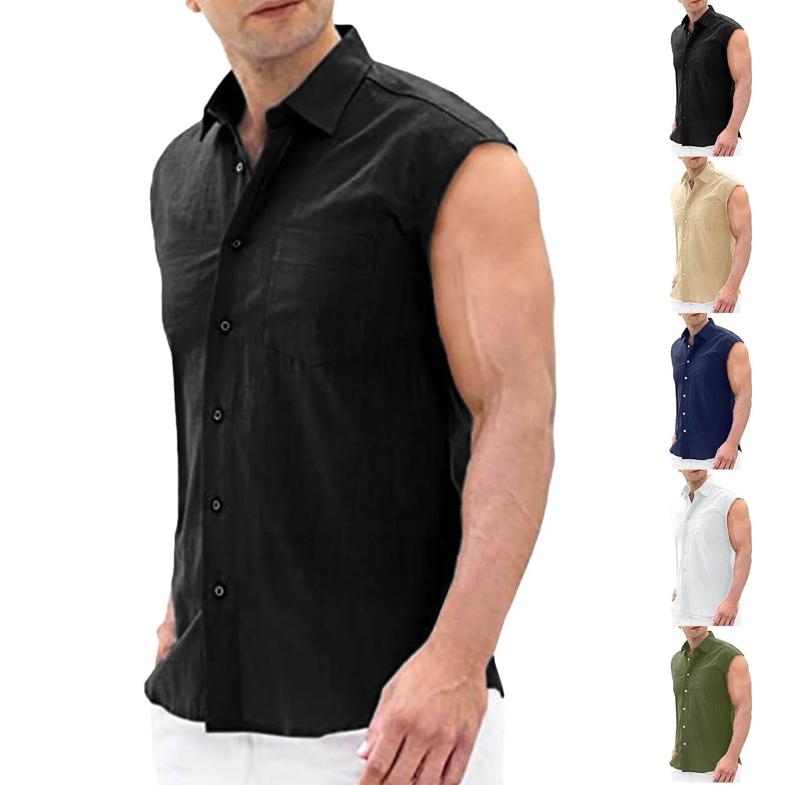 Sleeveless T-Shirt For Men Men's Fashion Casual Cardigan Casual Fashion Lapel Sleeveless top