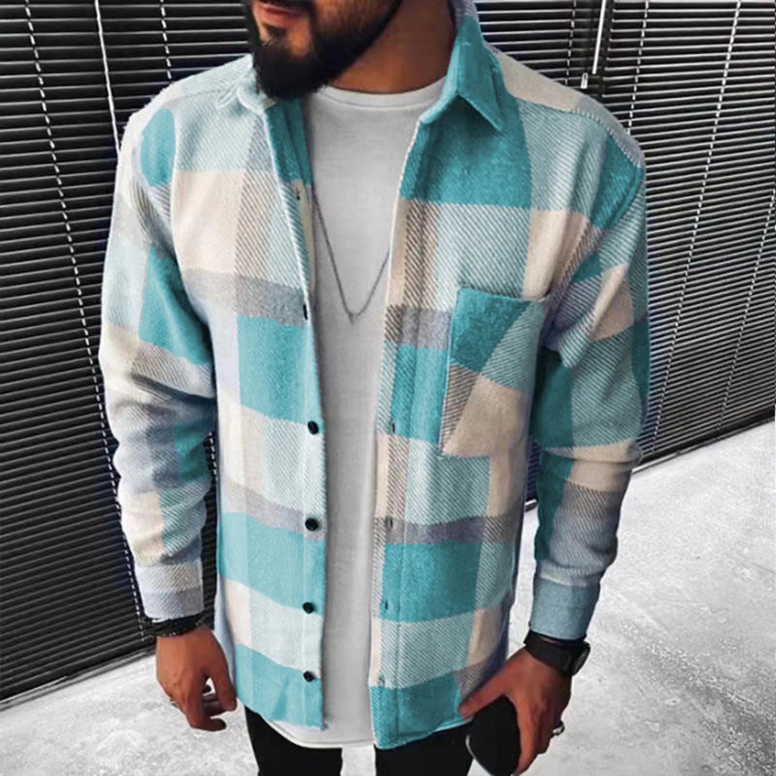 Men Plaid Shirt Flannel Long Sleeve Checked Shirts Street Pocket Loose European American Style Male Casual Soft Male Shirt Tops