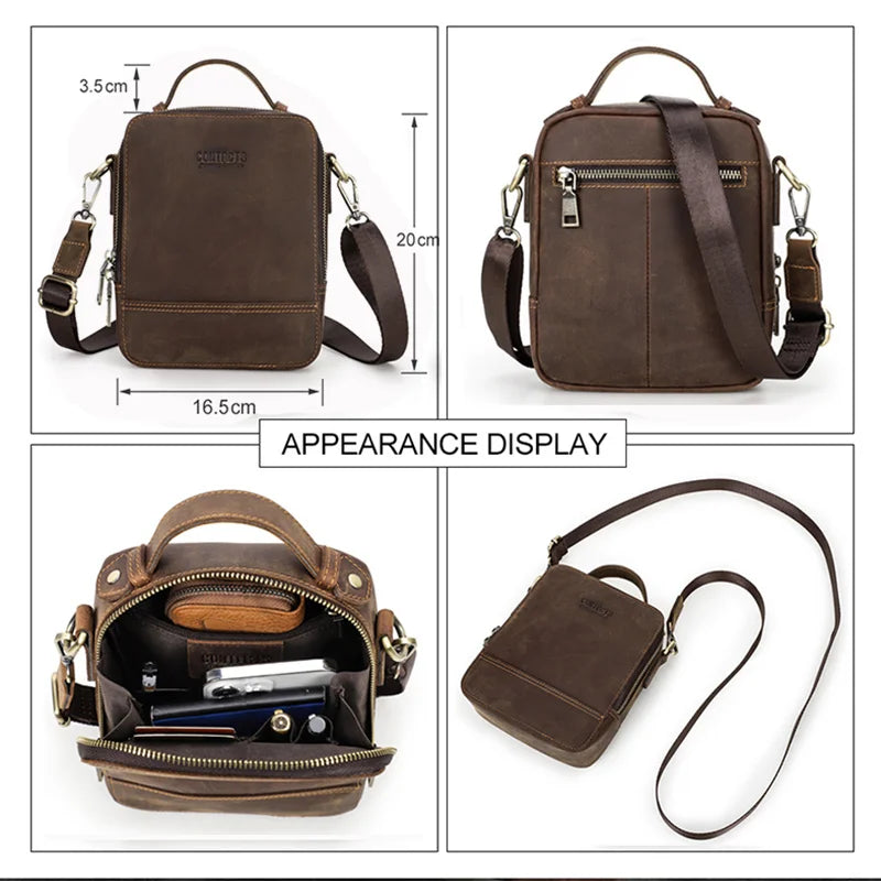 Creazy Horse Leather Shoulder Bag Men Casual Crossbody s Mini Travel Handbag High Quality Male Messenger Phone