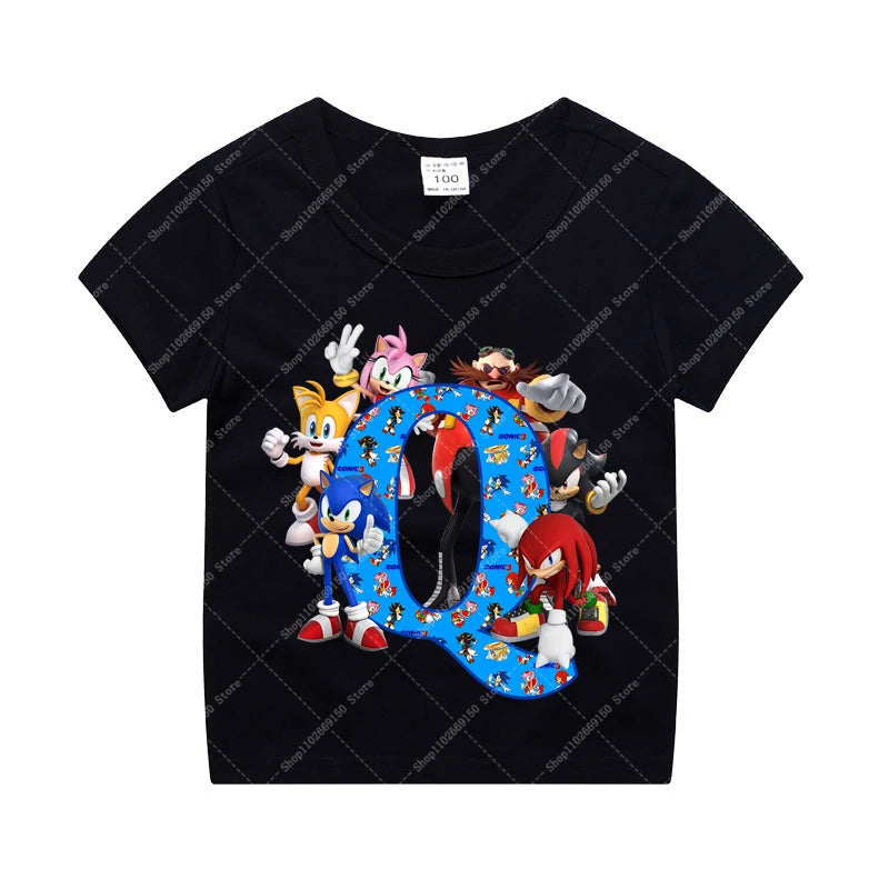 Sonics Boy Short Sleeve T-shirt Summer Casual Cotton Tops Children Anime Cute Tee Kids Cartoon Printed Clothing Fashion Clothes