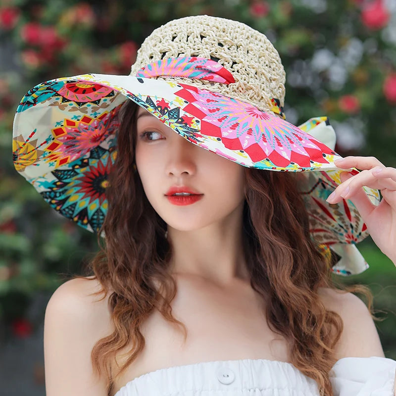 Women's Summer Bucket Folding fashion Straw Hat