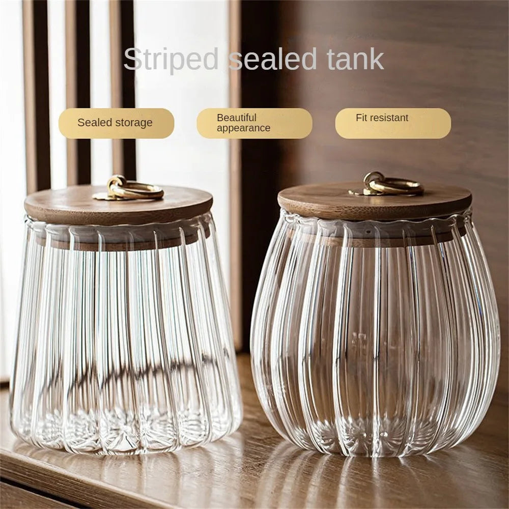 Sealed Glass Bottles Pot Polishing Smooth Surface Wood Lid Food Grade Transparent Home Storage Glass Airtight Canister