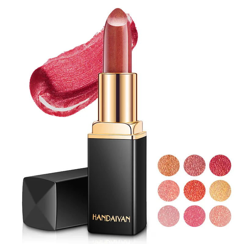 Handaiyan 9 Colors Glitter Matte Velvet Nude Lipstick Shimmer Red Pigments Makeup Long Lasting Waterproof