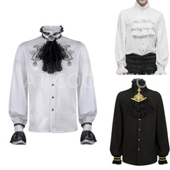 New Medieval Men's Shirts Turtlenecks Vintage Bandage Victorian Ruffles Gothic Male Jabot Blouse Tops Groom Casual Outfit