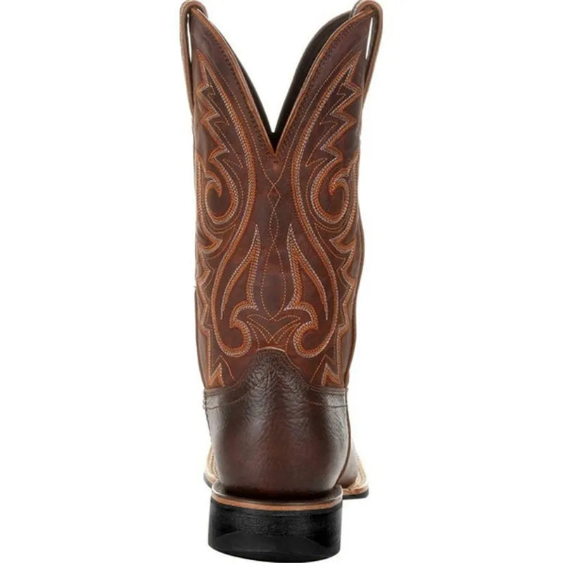 Men Boots Mid Calf Western Cowboy Motorcycle Boots