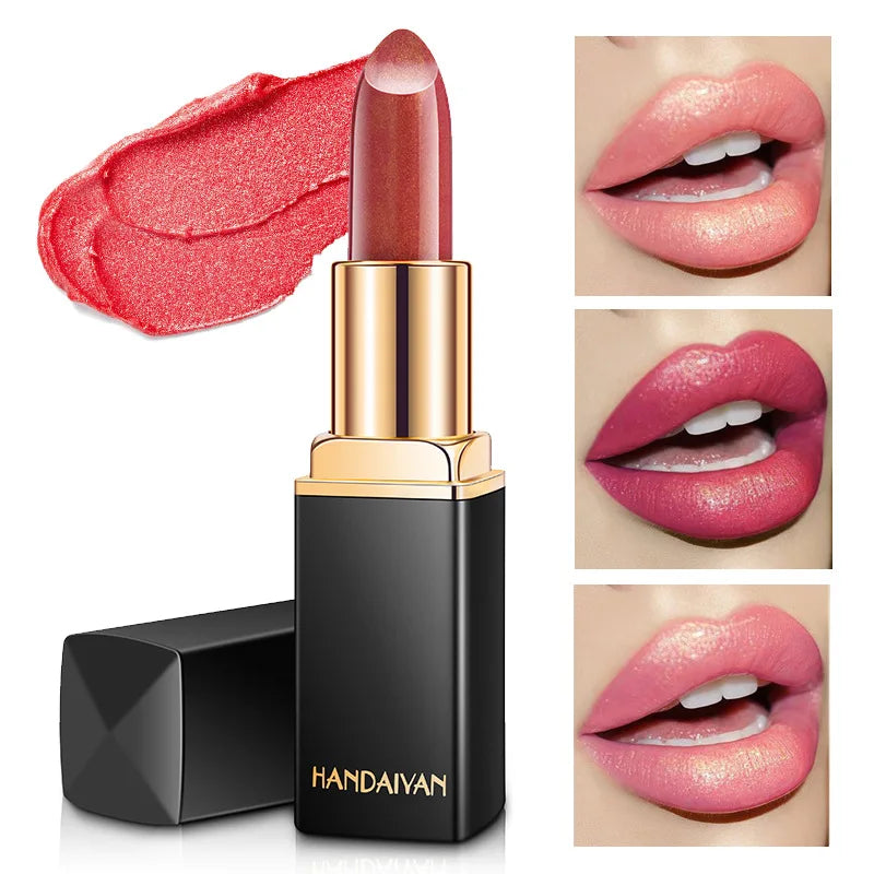 Handaiyan 9 Colors Glitter Matte Velvet Nude Lipstick Shimmer Red Pigments Makeup Long Lasting Waterproof