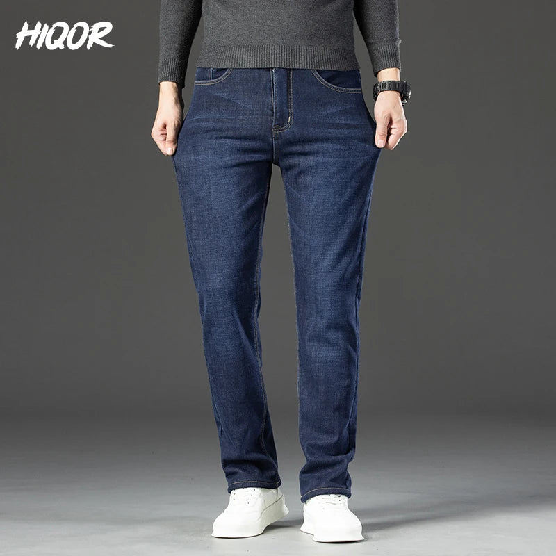 Stretch Straight Pants Man Lamb Fluff Baggy Jeans Business Casual Fleece Soft Denim Trousers