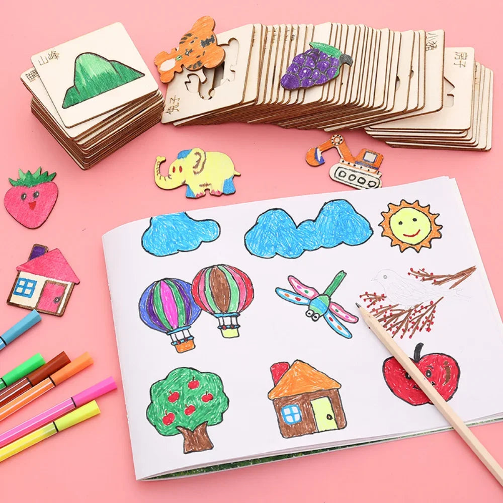 20/32Pcs Kids Art Sets Drawing Toys DIY Painting Stencils Template Wooden Craft Educational Toy for Children Drawing Supplies